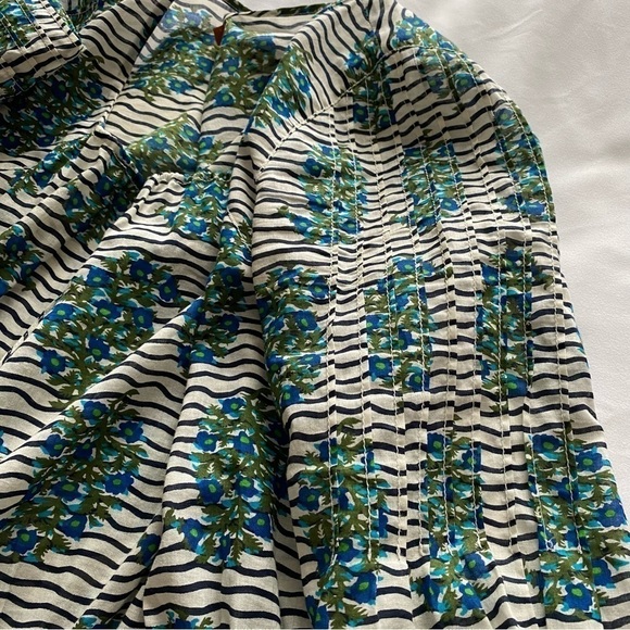 Tory Burch Top white Green Flora Cotton Scoop Neck Keyhole Tunic Elastic waist 6 - Picture 12 of 16